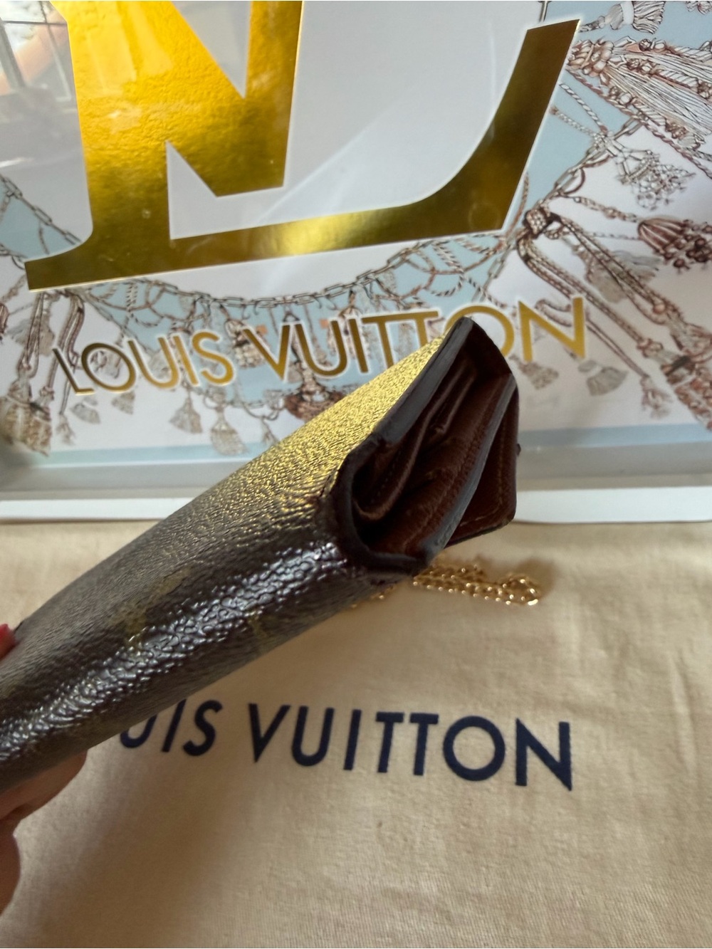 Louis Vuitton Brown Monogram Long Wallet on Chain - Picture 6 of 13